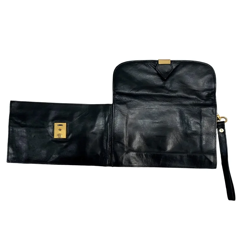 Vintage Men's Black Leather Organizer Bag Wrist Hand LUXE | 9 x 6.25